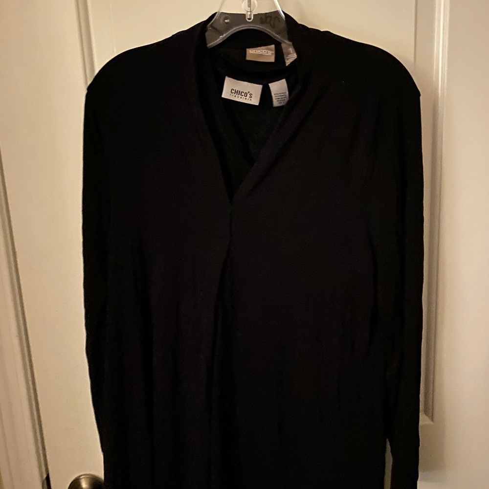 Chicos travelers blouse set tank top with over shirt cardigan black size 1